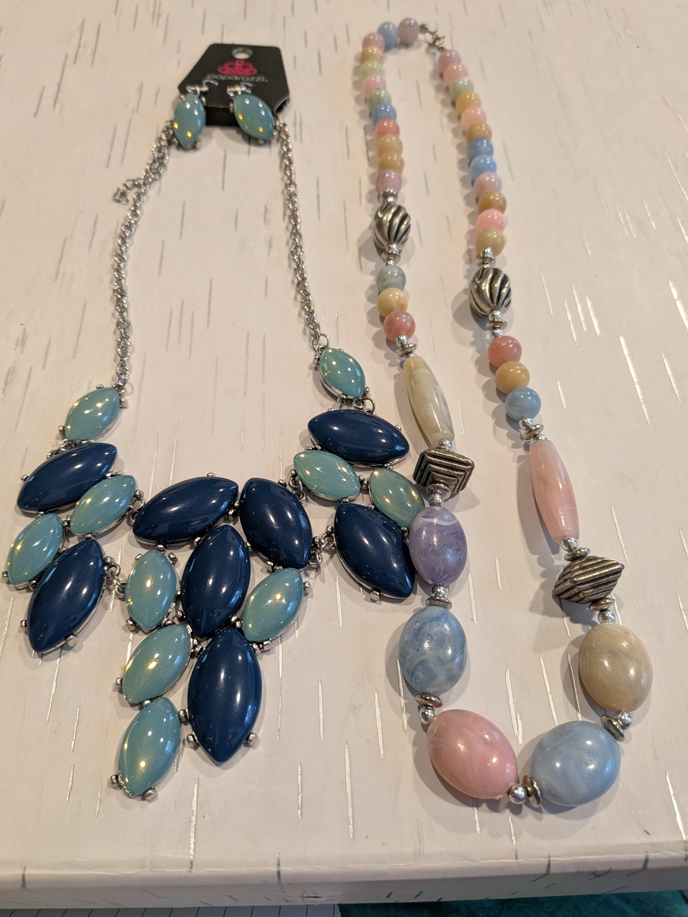 Statement Bib Necklace in Navy and Light Blue - Women Jewelry Set Of 3